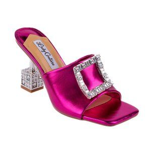 3.5 inch High Fashionable Square Heel Comfortable Ladies Hot Pink Sandals